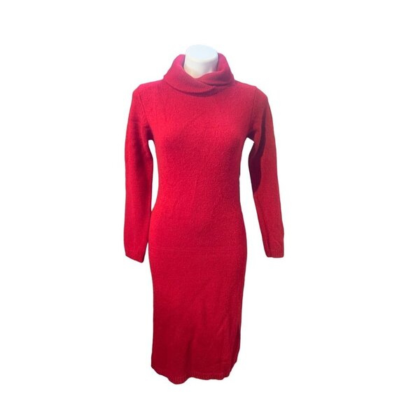 Vintage 80s Red Long Sleeve Sweater "Jumper" Dress Lambswool Angora Small - Picture 1 of 6